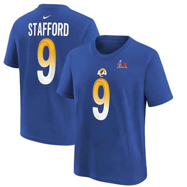 Men's Royal Los Angeles Rams #9 Matthew Stafford 2022 Super Bowl LVI Champions